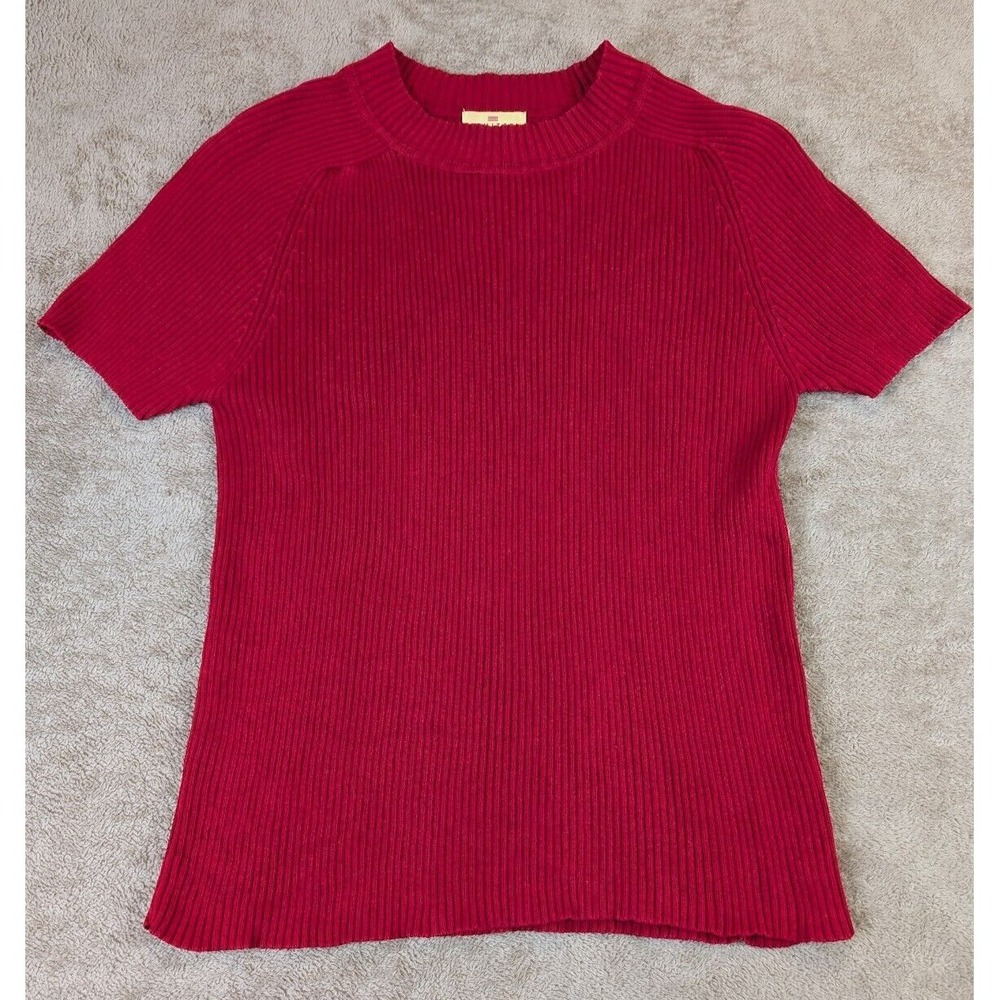 Vintage The Limited America Red Ribbed Knit Short Sleeve Sweater Top Size L Hong